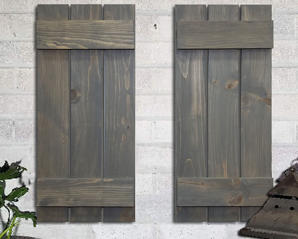Board & Batten Shutters - 20 Stain Colors, Shown in Classic Gray, Lane of Lenore
