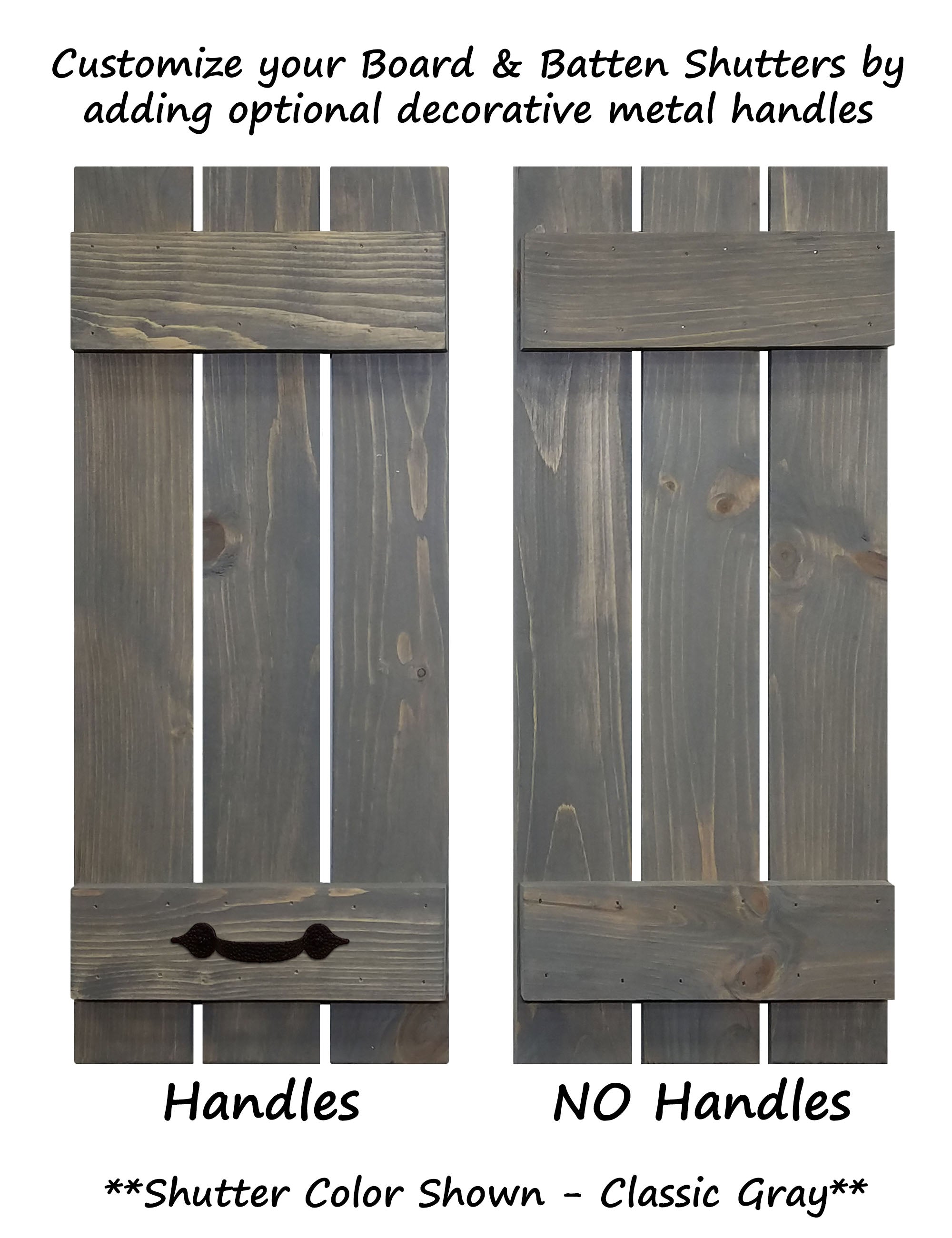 Board & Batten Shutters with Decorative Handles