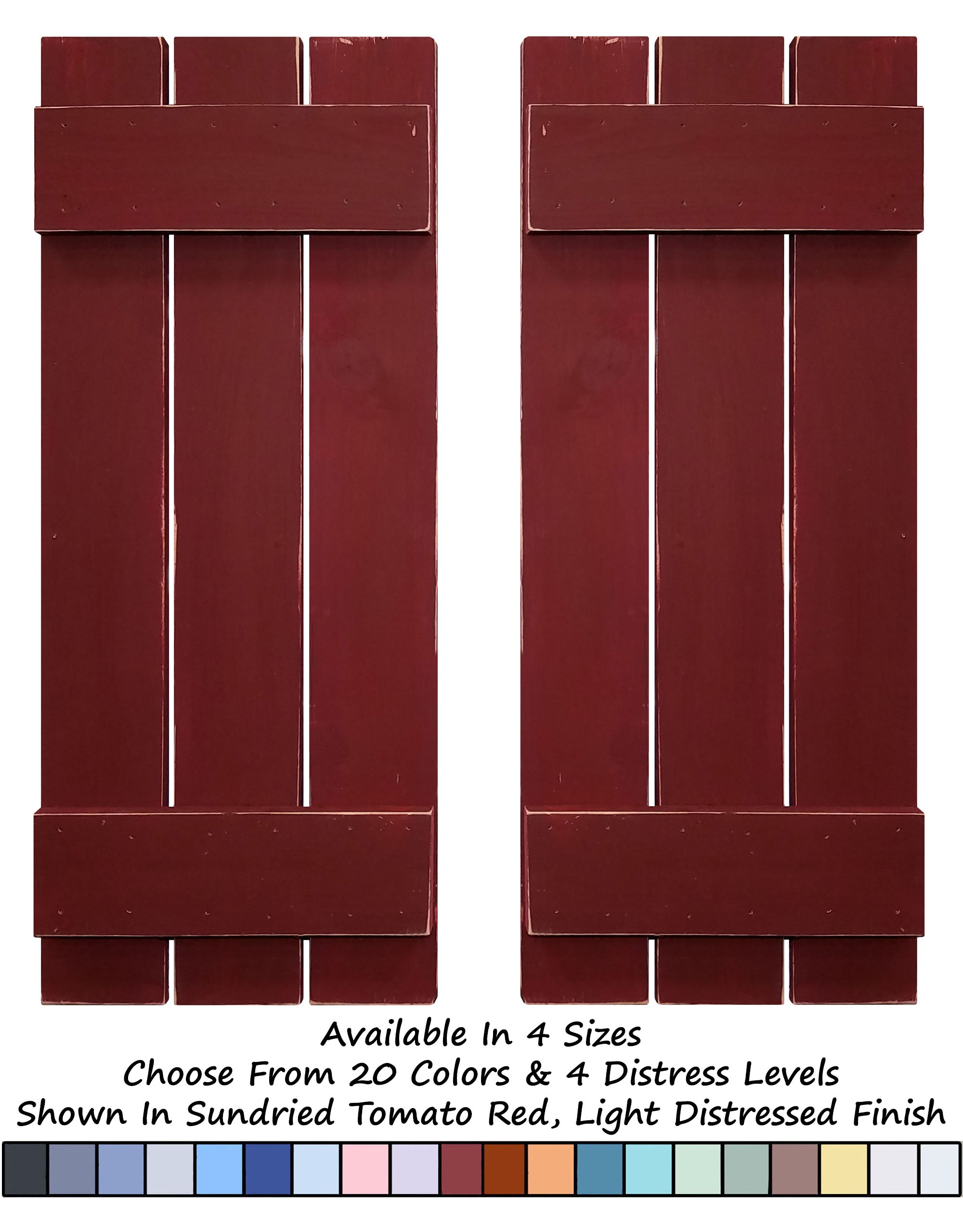 Board & Batten Shutters - 20 Paint Colors, Shown in Sundried Tomato Red