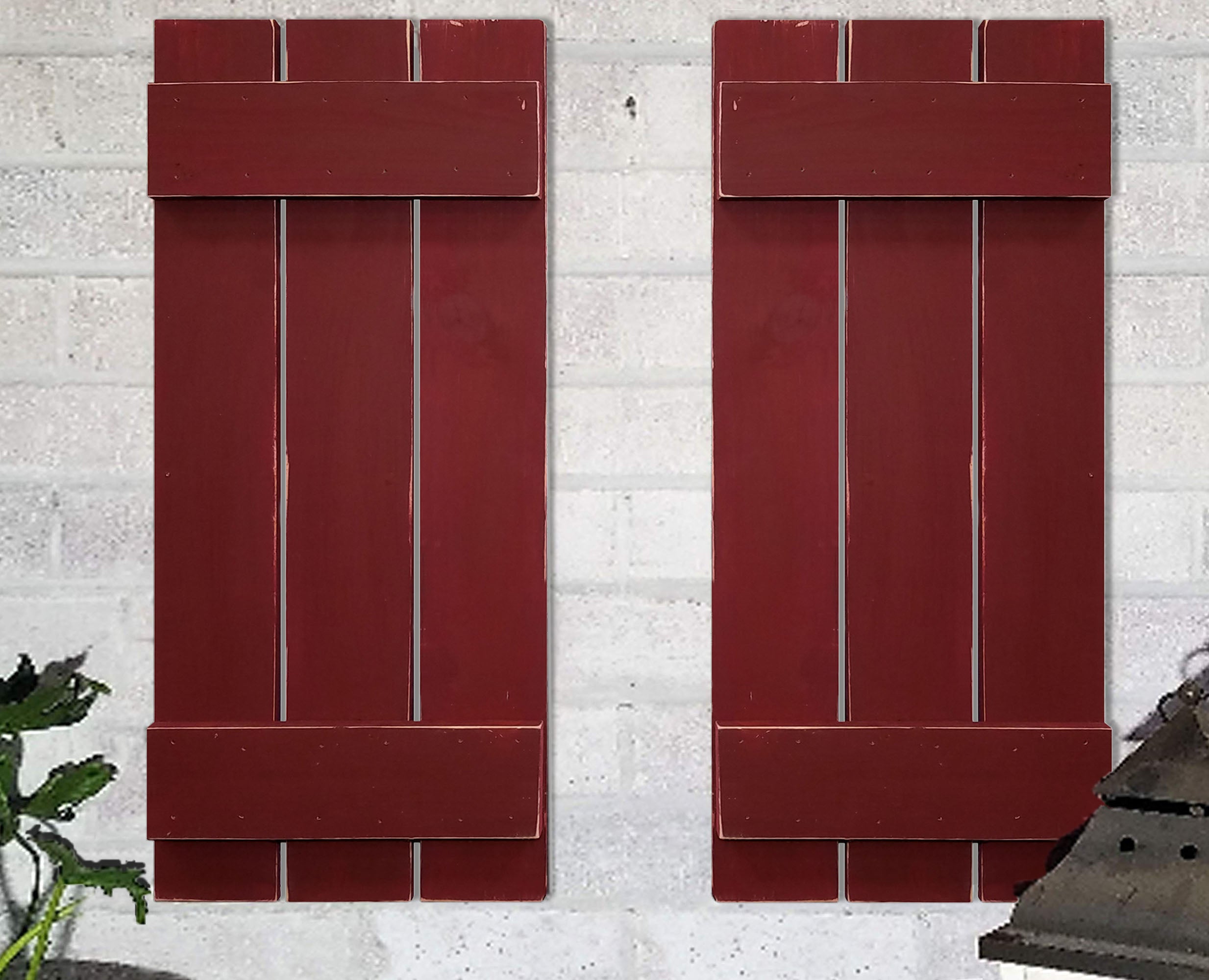 Board & Batten Shutters - 20 Paint Colors, Shown in Sundried Tomato Red