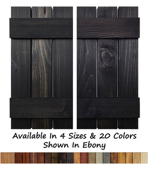 Board & Batten Shutters - 20 Stain Colors, Shown in Ebony