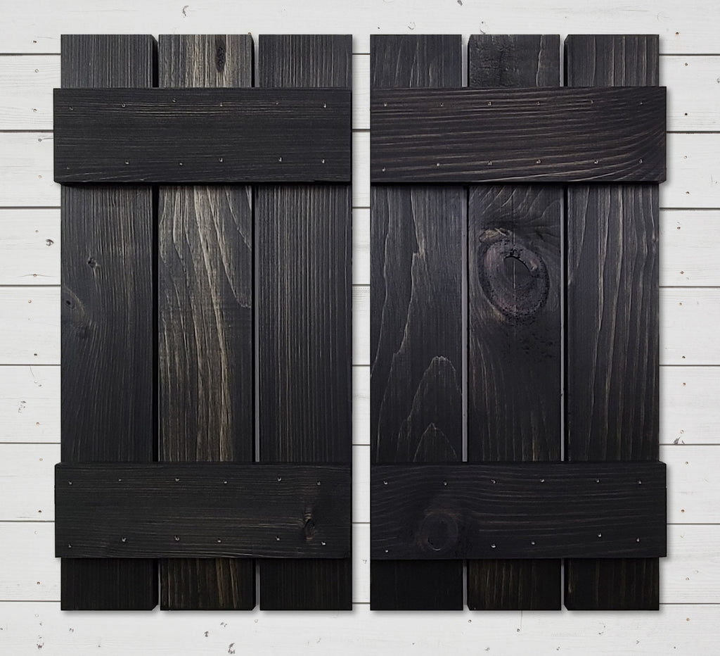 Board & Batten Shutters - 20 Stain Colors, Shown in Ebony