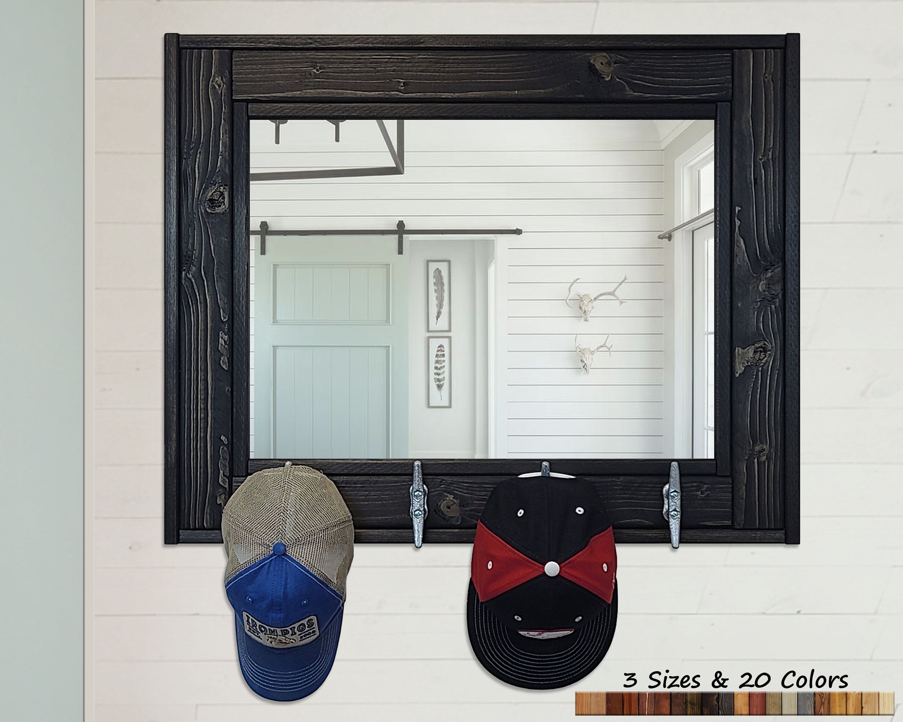 Boat House Row Mirror with Boat Cleats, 20 Stain Colors, Lane of Lenore