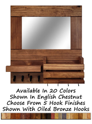 Bristol Organizer, Mirror, Mail Holder, Shelf with Hooks20, Stain Colors, Shown in English Chestnut