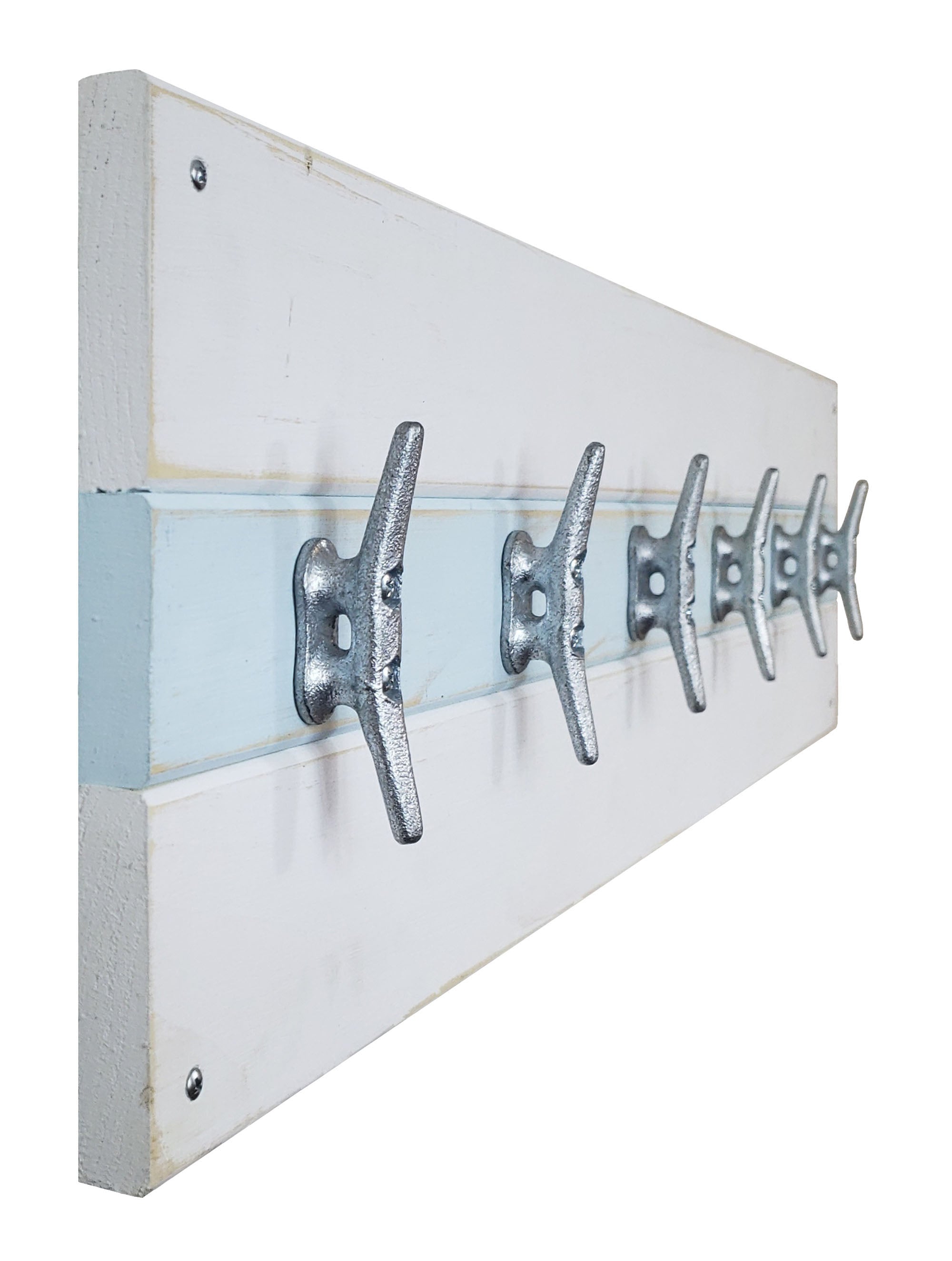 Cape May Boat Cleat Wall Hooks - 400 Color Combinations, Bright Ivory White, Sky Blue