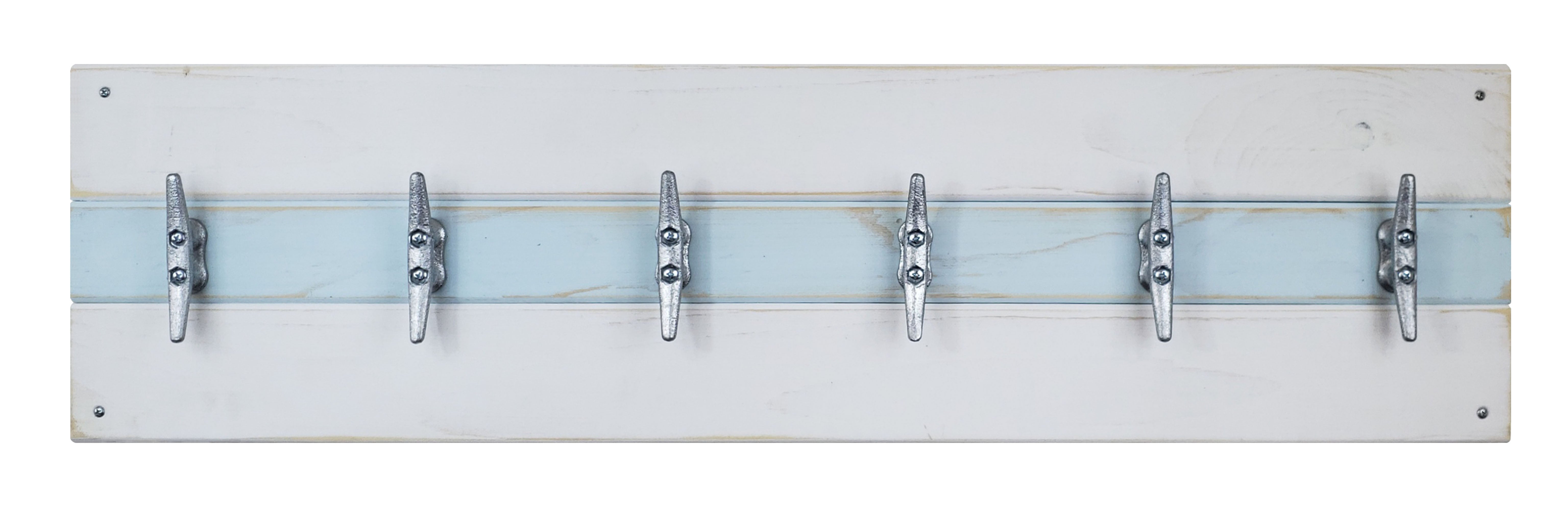 Cape May Boat Cleat Wall Hooks - 400 Color Combinations, Bright Ivory White, Sky Blue