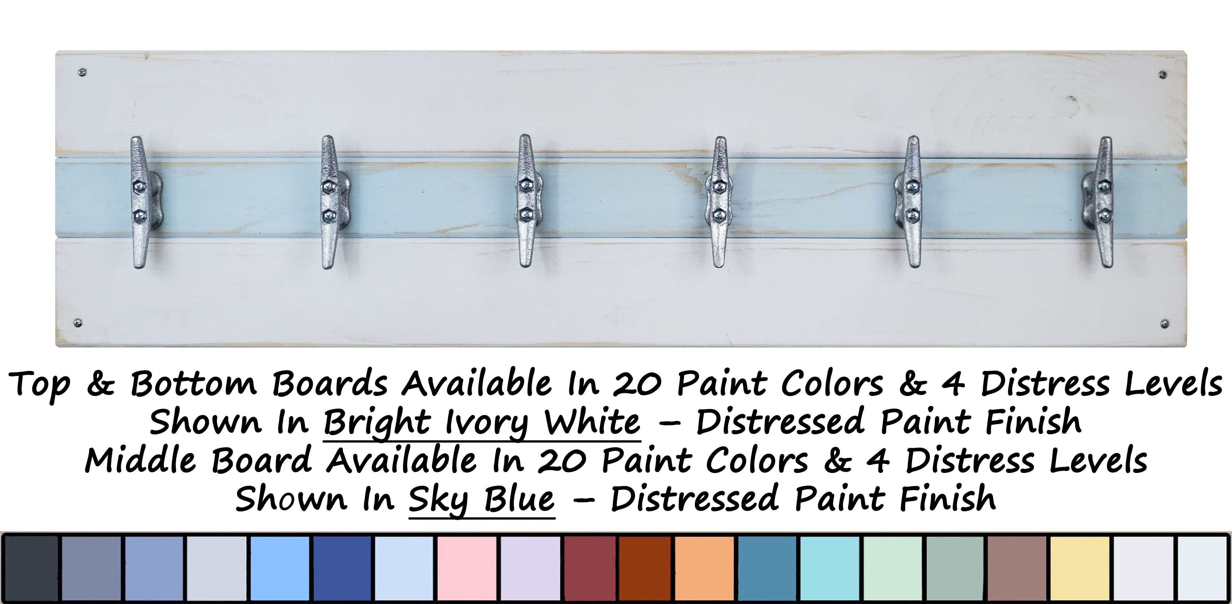 Cape May Boat Cleat Wall Hooks - 400 Color Combinations, Bright Ivory White, Sky Blue