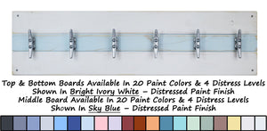 Cape May Boat Cleat Wall Hooks - 400 Color Combinations, Bright Ivory White, Sky Blue