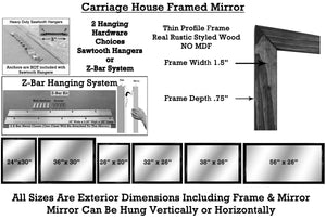 Hanging Hardware & Miror Sizes, 26”x20", 24"x30", 32”x26”, 36"x30", 38”x26” or 56”x26”