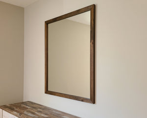 Carriage House Framed Mirror - Available In 6 Sises & 20 Stain Colors, Shown in Dark Walnut