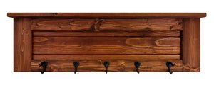 Chapel Hill Wall Rack with Shelf, 20 Stain Colors, Shown in Red Oak, Oiled Bronze Hooks