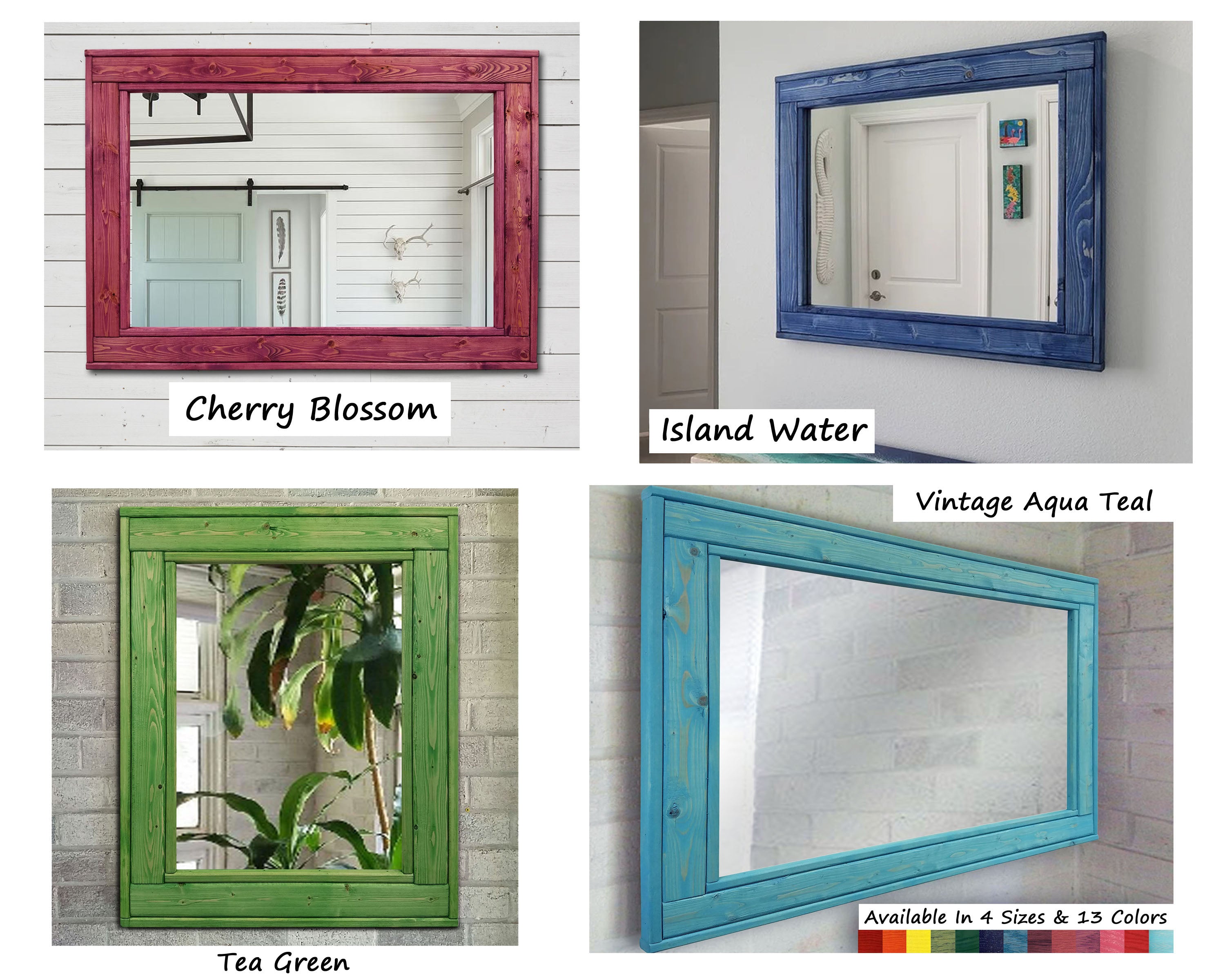 Herringbone Rustic Reclaimed Wood Wall Mirror, 5 Sizes & 13 Colors