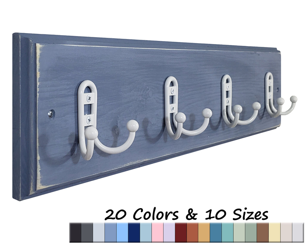 Countryside Double Utility Hook Rack - 20 Paint Colors, Shown in Smoke Gray with White Hooks