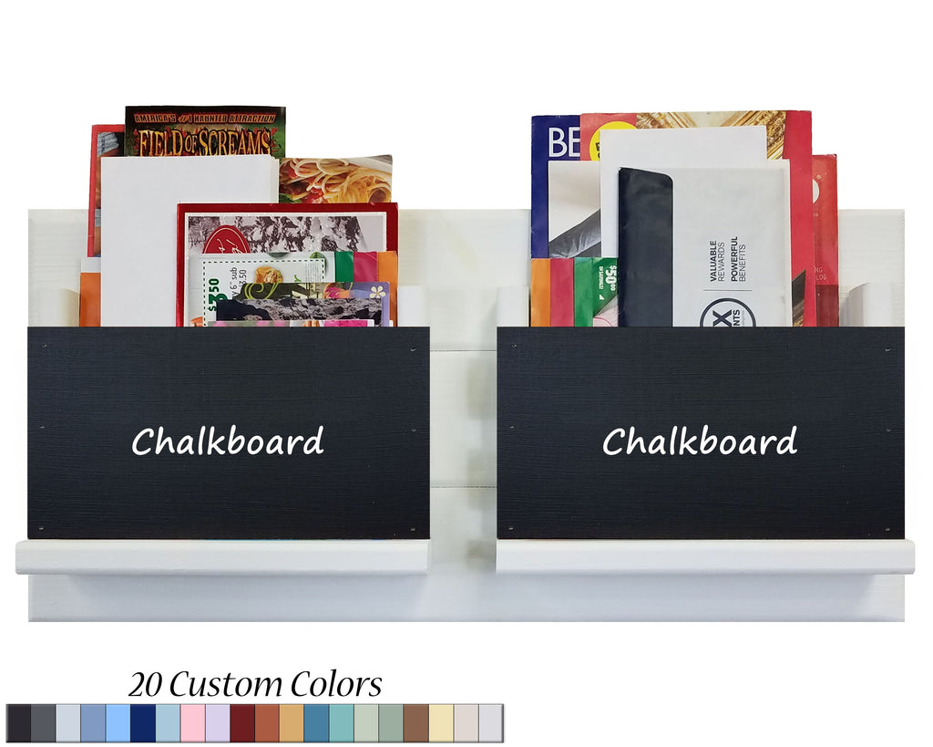 Classic Farmhouse Chalkboard Double Bin Organizer, 20 Colors, Shown in Bright Ivory White