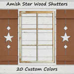 Amish Star Wooden Shutters - 20 Paint Colors, Shown in Lab Brown