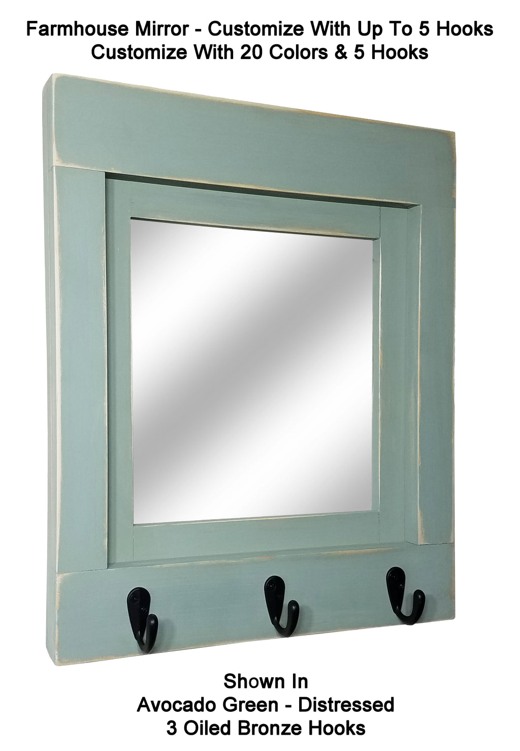 Quakertown Farmhouse Mirror With Hooks, 20 Paint Colors - Renewed Decor & Storage