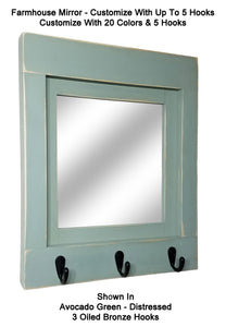 Quakertown Farmhouse Mirror With Hooks, 20 Paint Colors - Renewed Decor & Storage