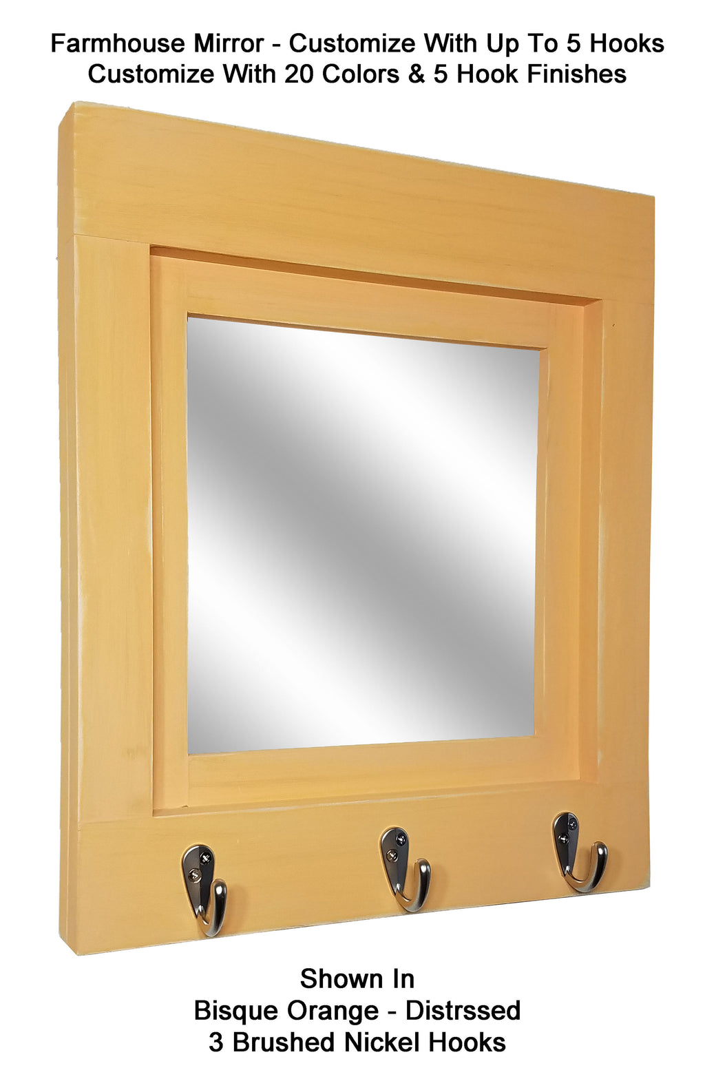Quakertown Farmhouse Mirror With Hooks, 20 Paint Colors - Renewed Decor & Storage