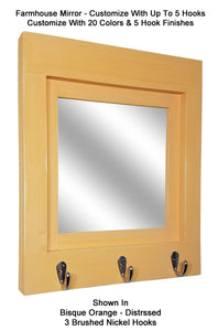 Quakertown Farmhouse Mirror With Hooks, 20 Paint Colors - Renewed Decor & Storage