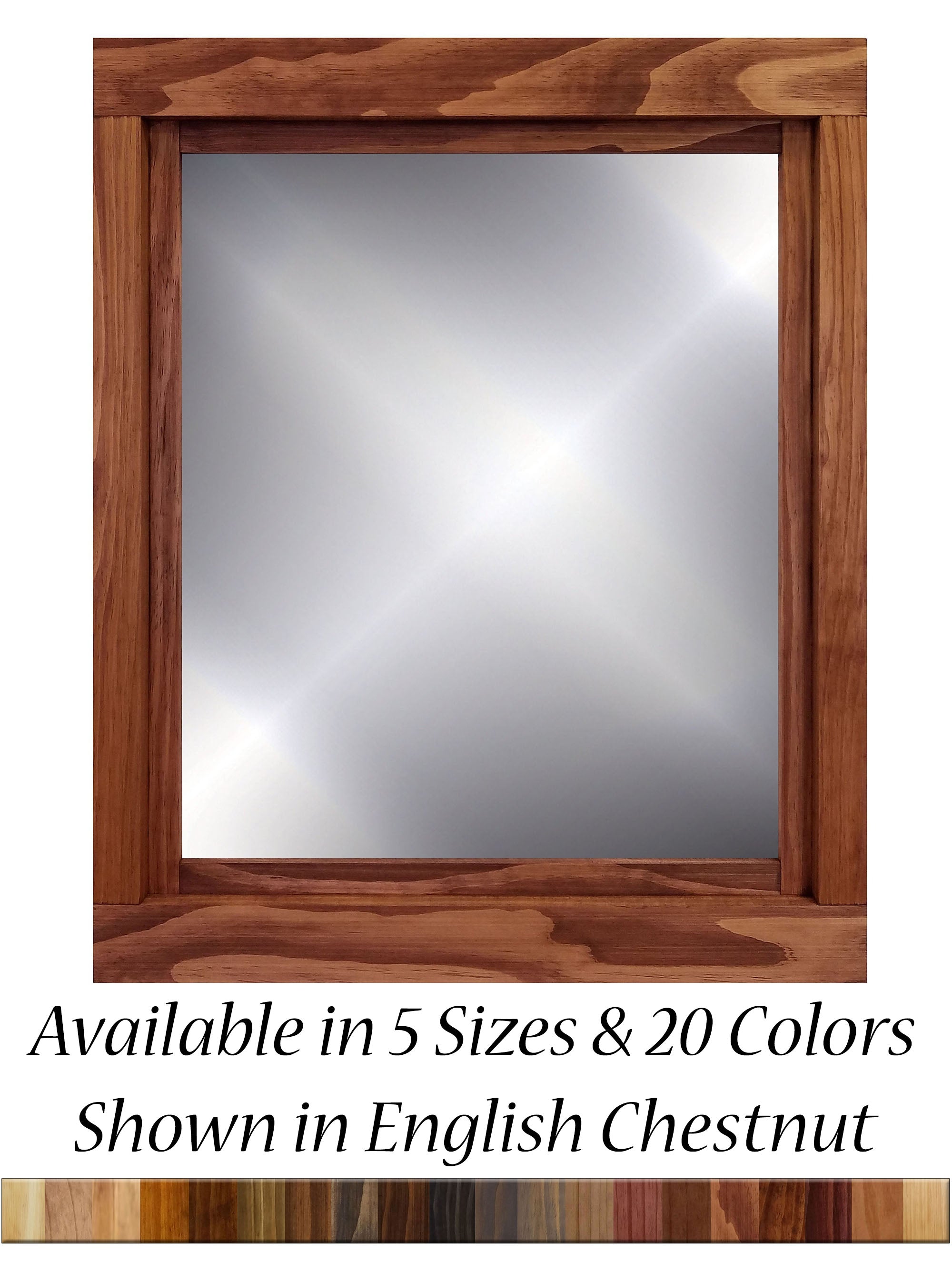 Farmhouse Wood Framed Wall Mirror - 20 Stain Colors, Shown in English Chestnut 