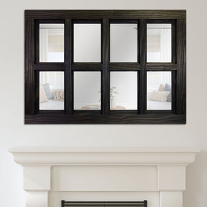 Farmhouse 8 Pane Framed Window Mirror 20 Colors, Shown in Ebony