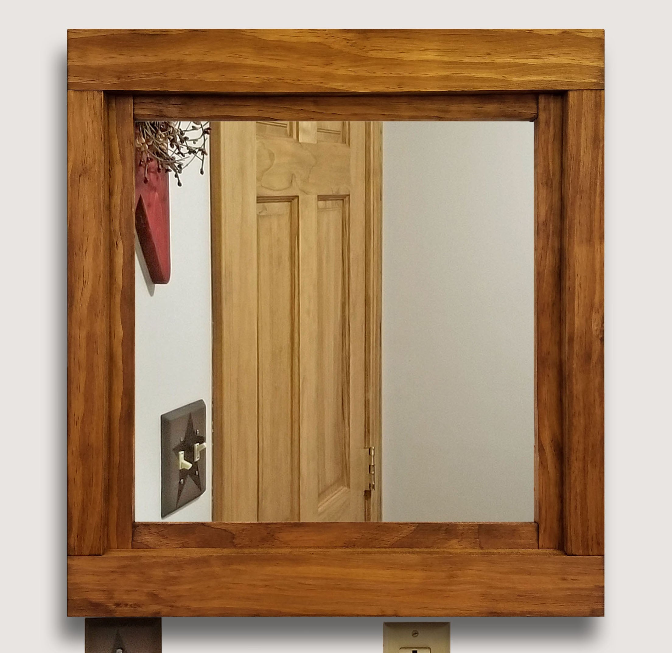Custom Sized Farmhouse Rustic Wood Framed Mirror, Shown in Early American