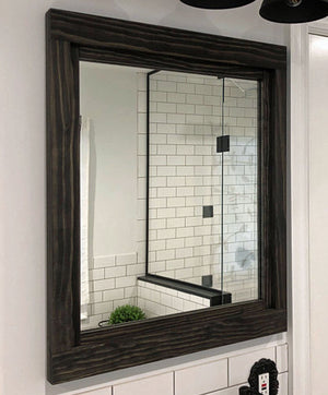 Farmhouse Wood Framed Wall Mirror - 20 Stain Colors, Shown in Ebony