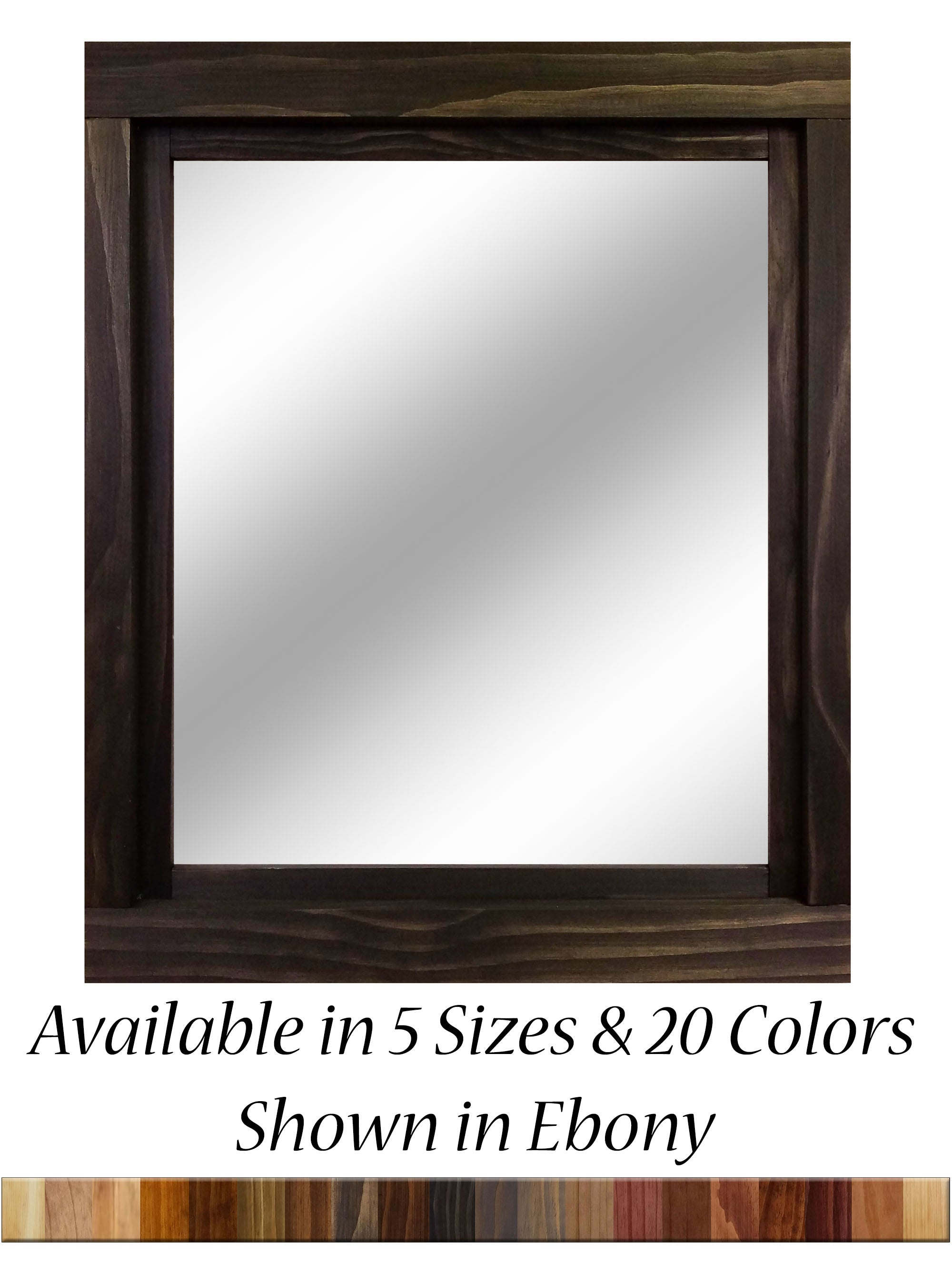 Farmhouse Wood Framed Wall Mirror, 5 Sizes & 20 Colors, Shown in Ebony