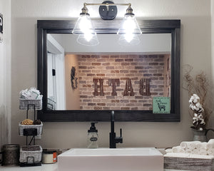 Custom Sized Farmhouse Rustic Wood Framed Mirror, Shown in Ebony