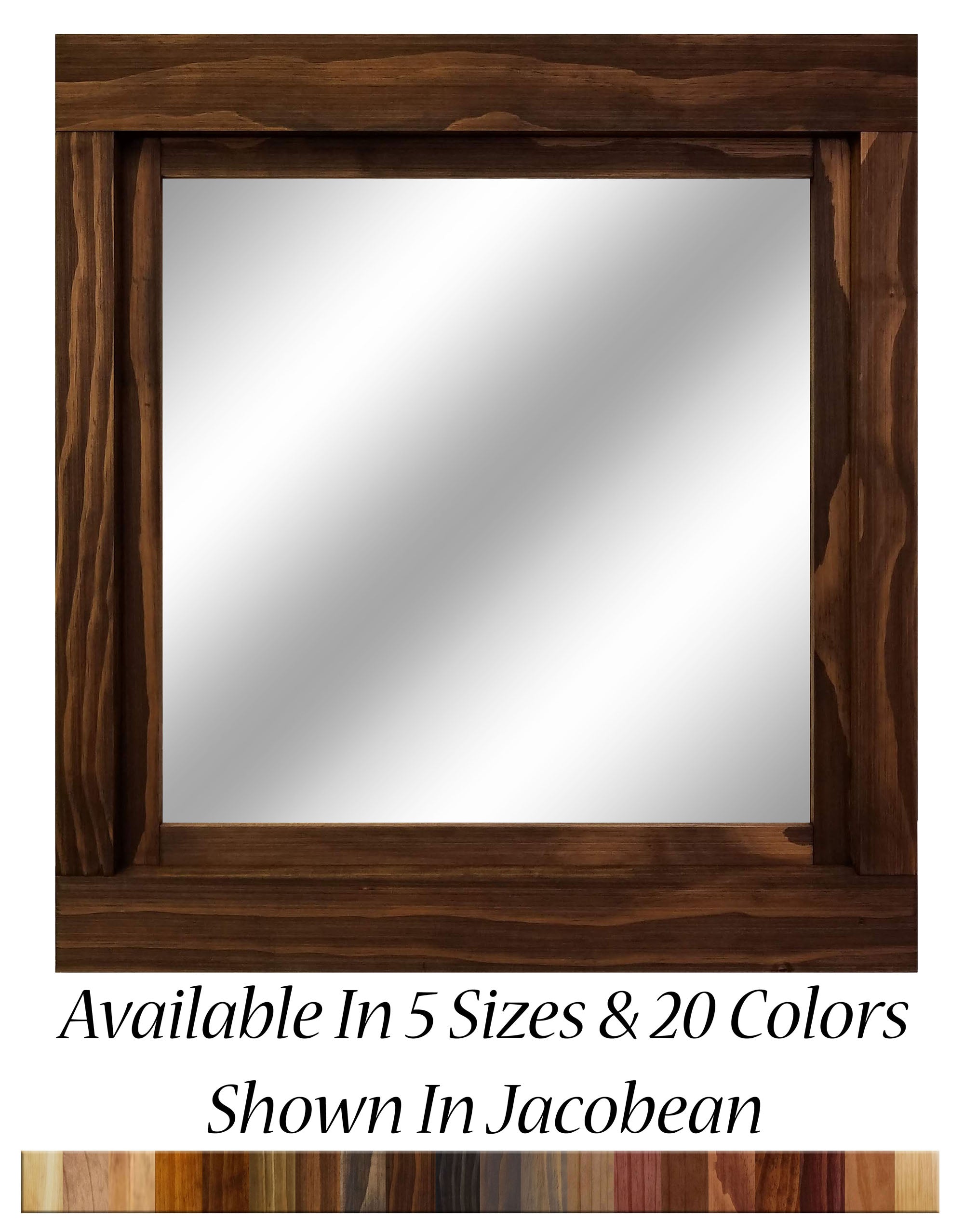 Farmhouse Wood Framed Wall Mirror, 5 Sizes & 20 Colors, Shown in Jacobean