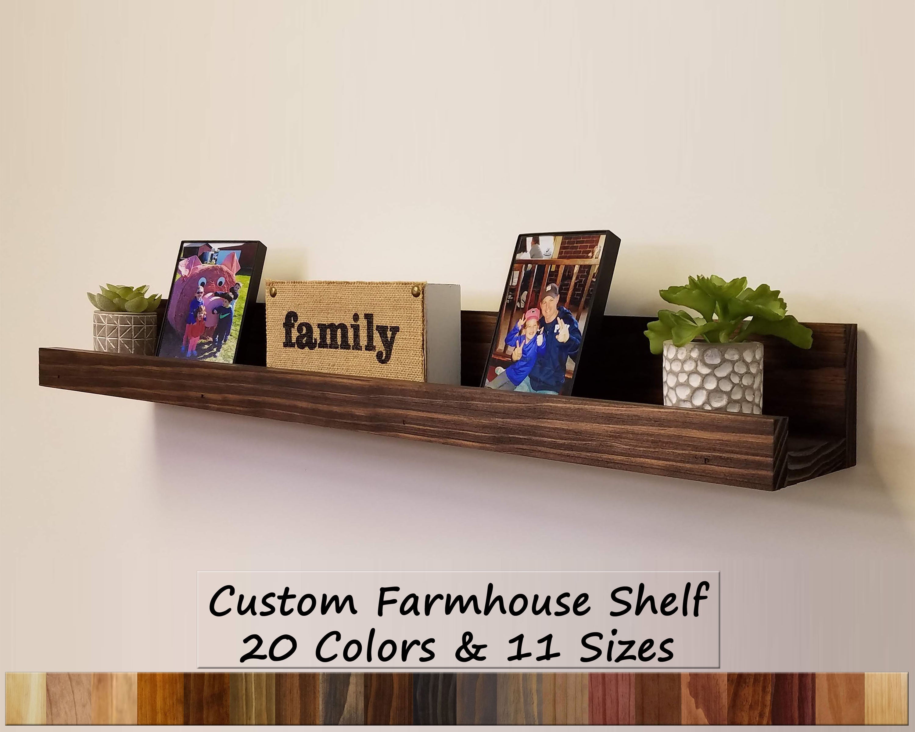 Farmhouse Rustic Shelf Wall Mounted Wood Storage Handcrafted Organizer
