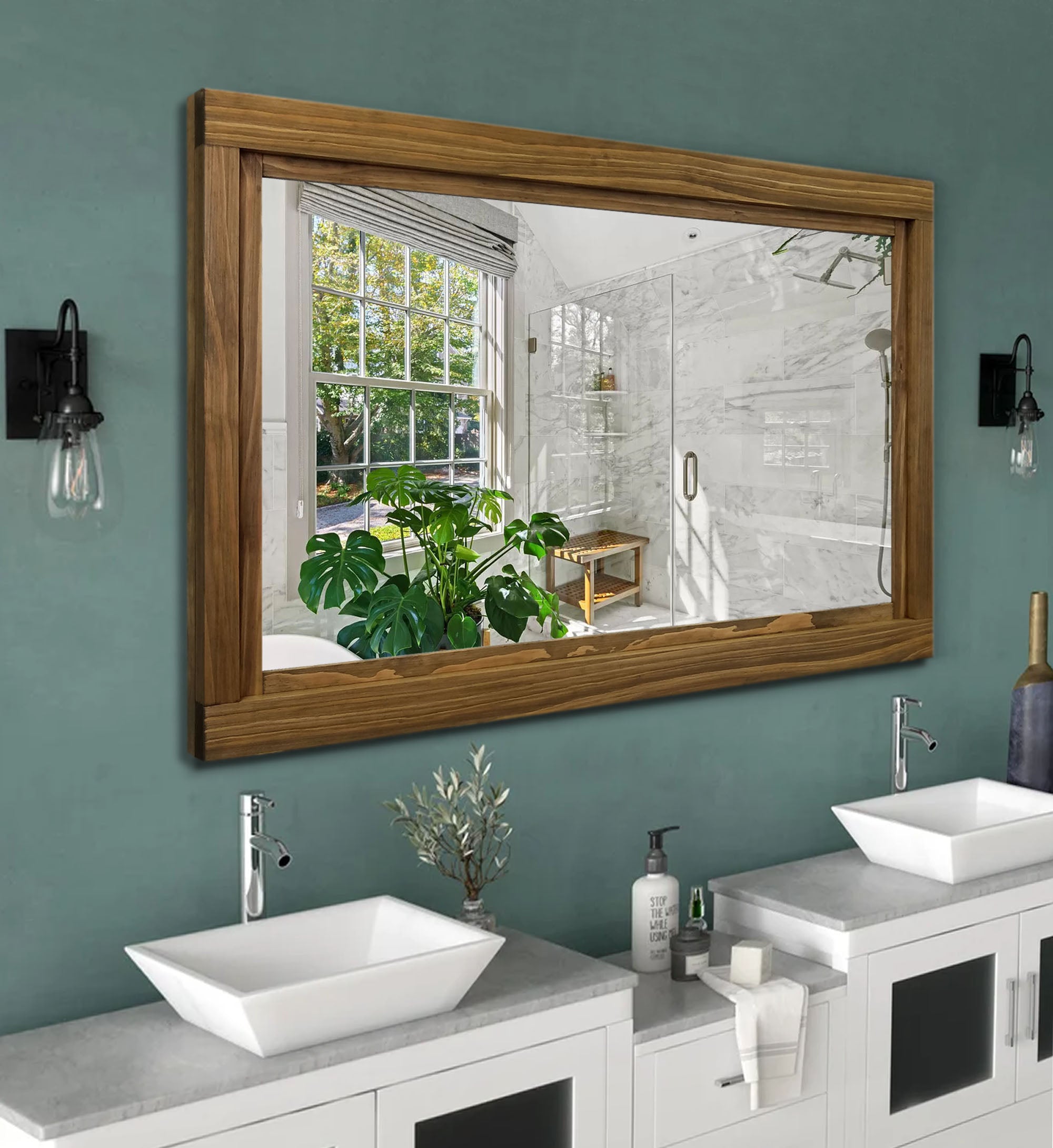 Farmhouse Wood Framed Wall Mirror, Shown in Driftwood