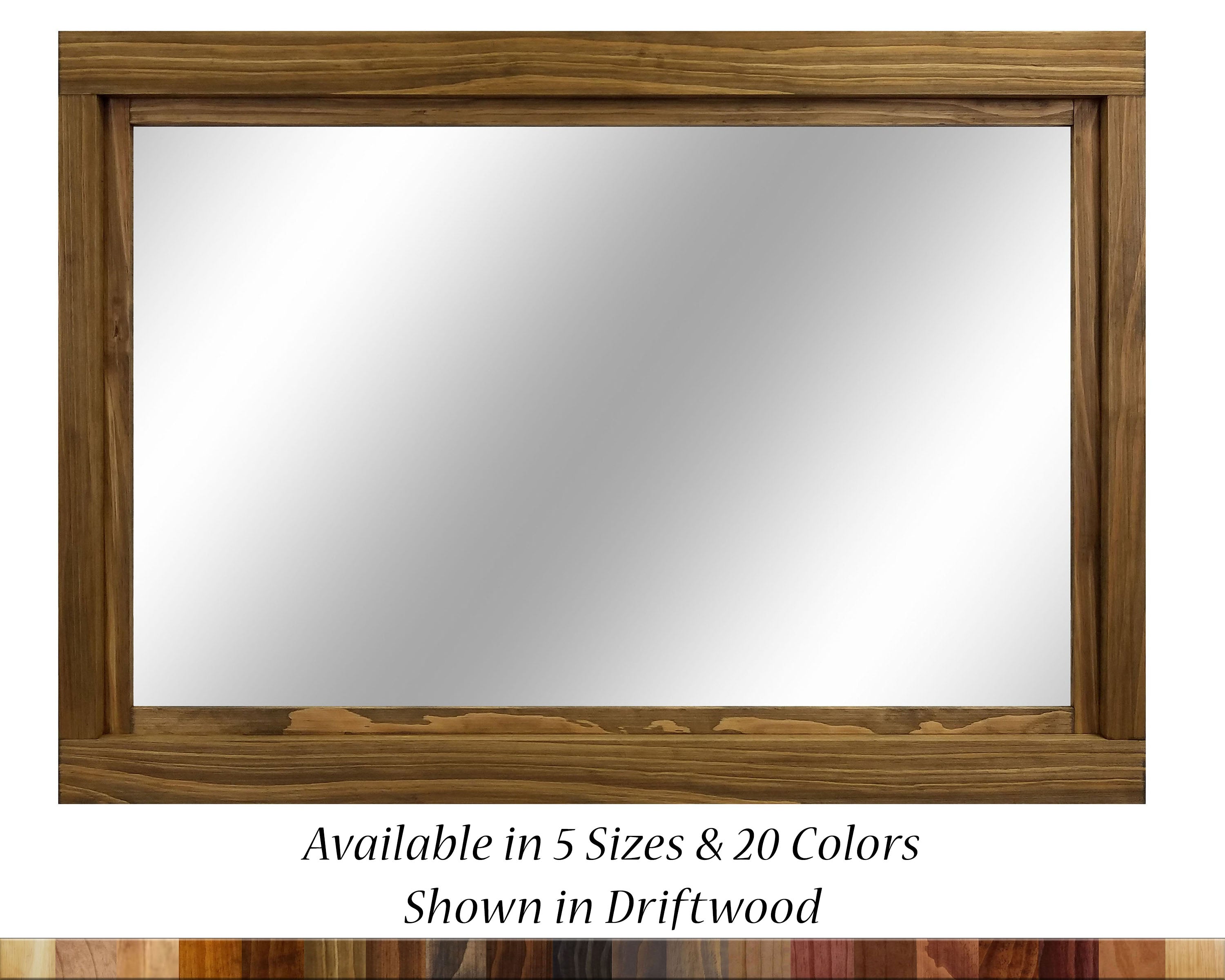 Farmhouse Wood Framed Wall Mirror, Shown in Driftwood 