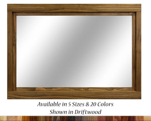 Farmhouse Wood Framed Wall Mirror, Shown in Driftwood 