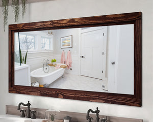 Custom Sized Farmhouse Rustic Wood Framed Mirror, Shown in Red Mahogany 