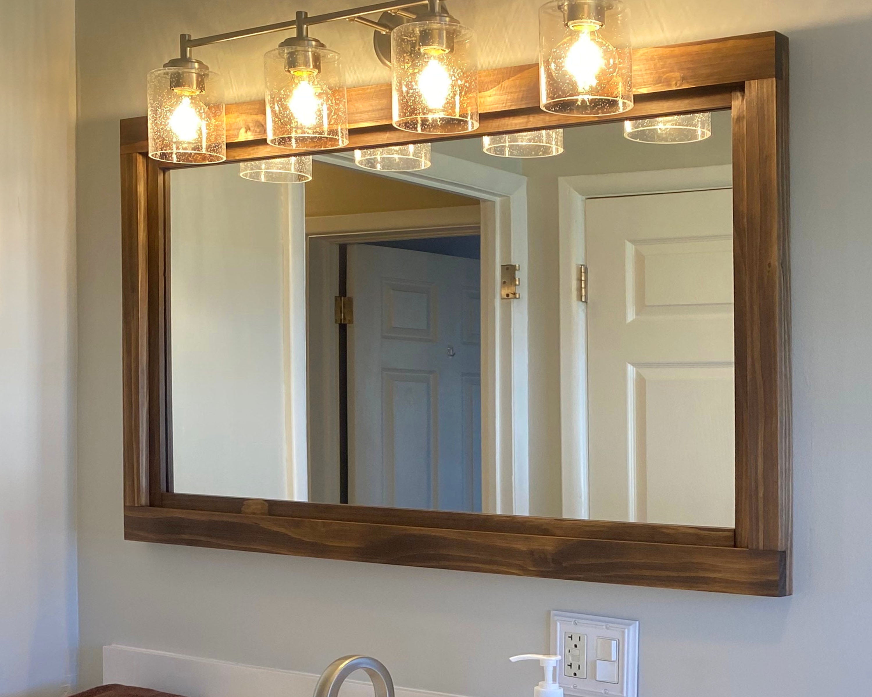 Custom Sized Farmhouse Rustic Wood Framed Mirror, Shown in Special Walnut