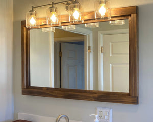 Custom Sized Farmhouse Rustic Wood Framed Mirror, Shown in Special Walnut