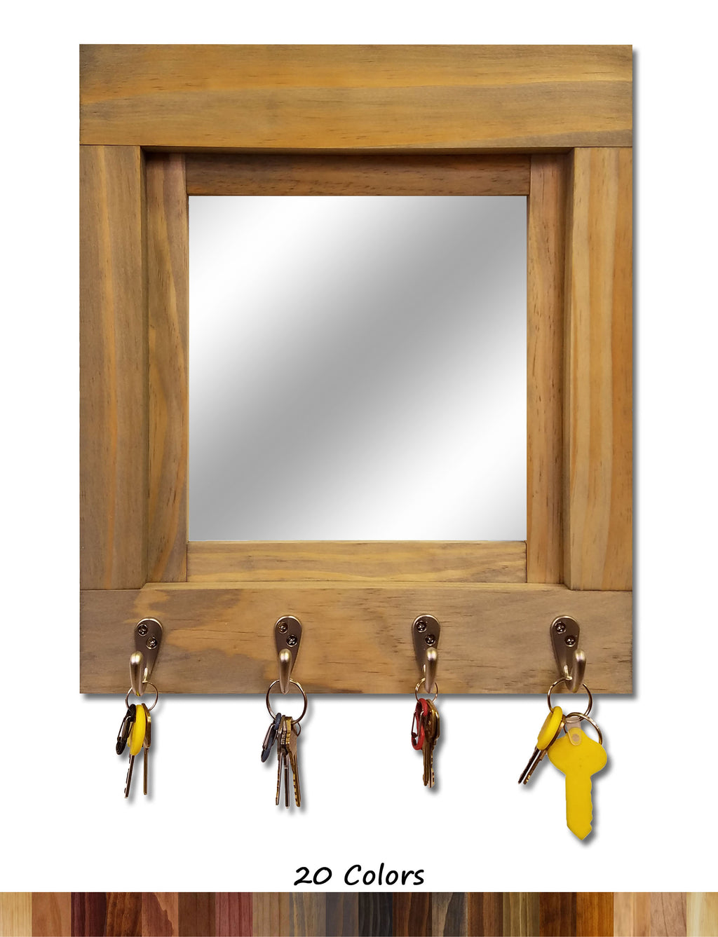 Quakertown Farmhouse Mirror With Hooks, 20 Stain Colors - Renewed Decor & Storage