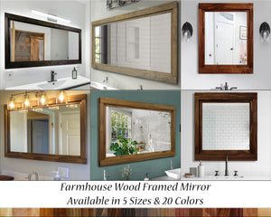 Farmhouse Wood Framed Wall Mirror, 5 Sizes & 20 Colors