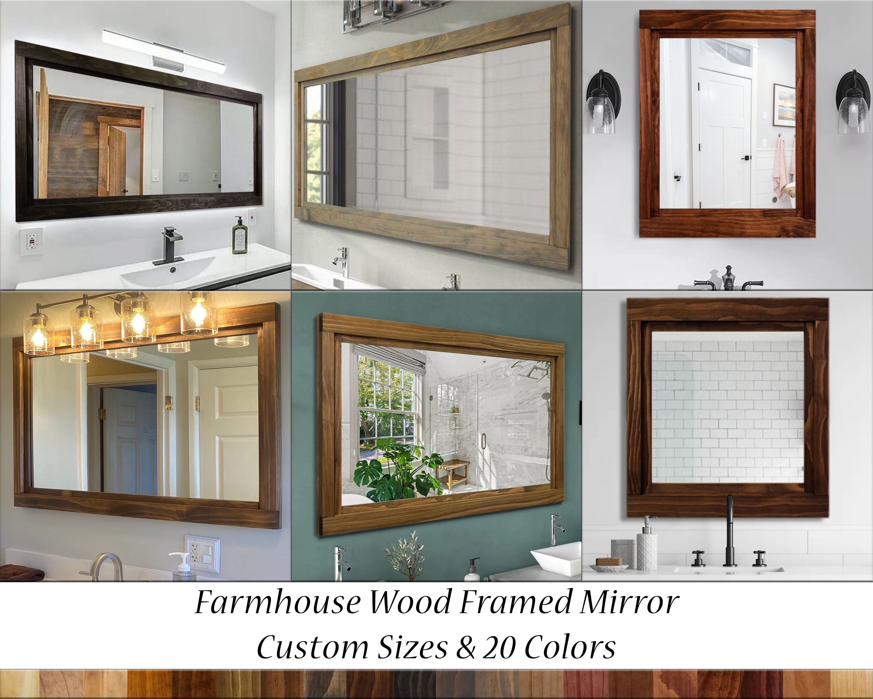 Farmhouse Framed Mirror, Custom Sizes, 20 Stain Colors, Handmade in the USA by Lane of Lenore