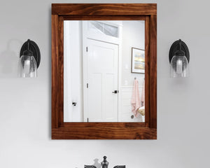 Custom Sized Farmhouse Rustic Wood Framed Mirror, Shown in Red Oak