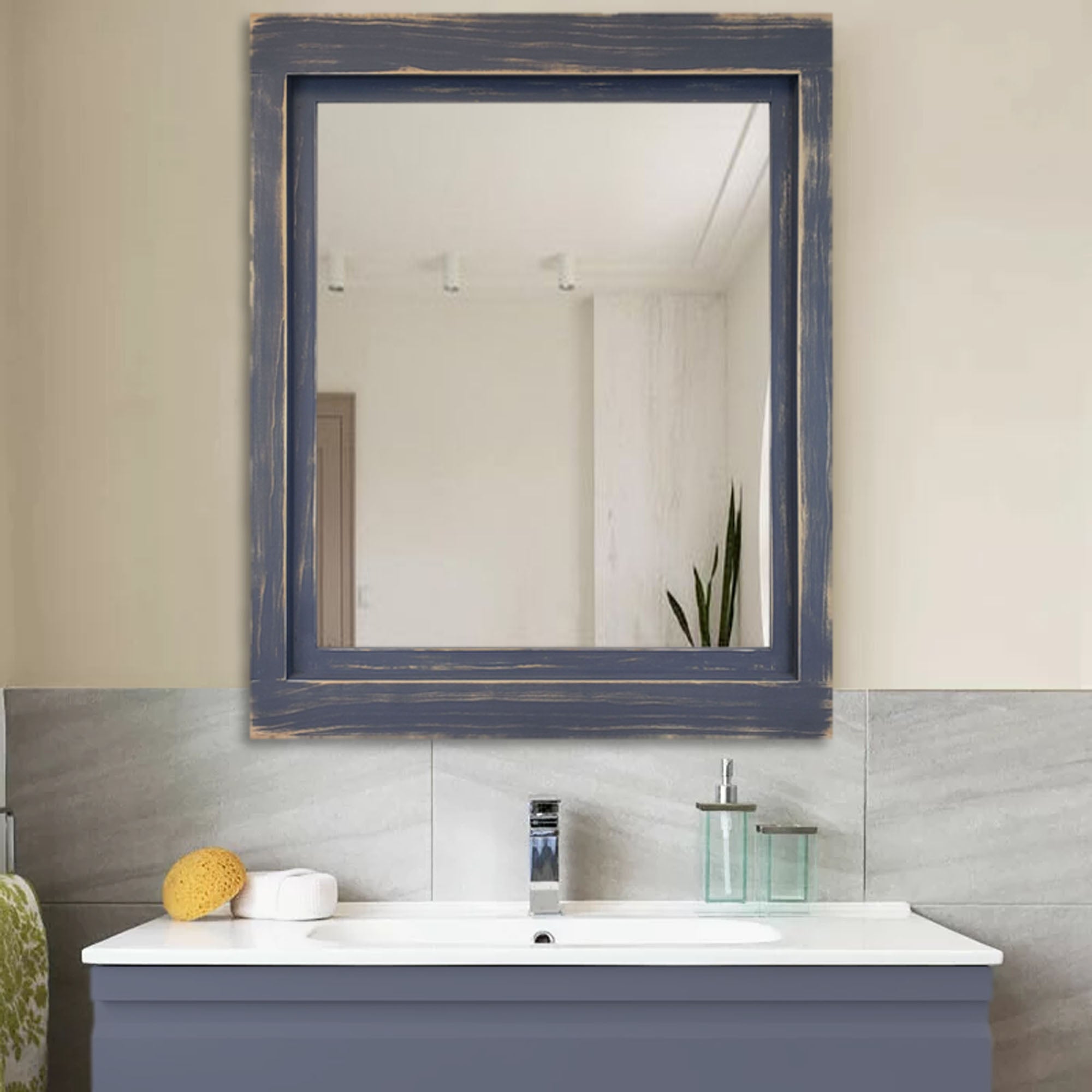 Farmhouse Wood Framed Wall Mirror, 5 Sizes & 20 Colors, Shown in Slate Gray