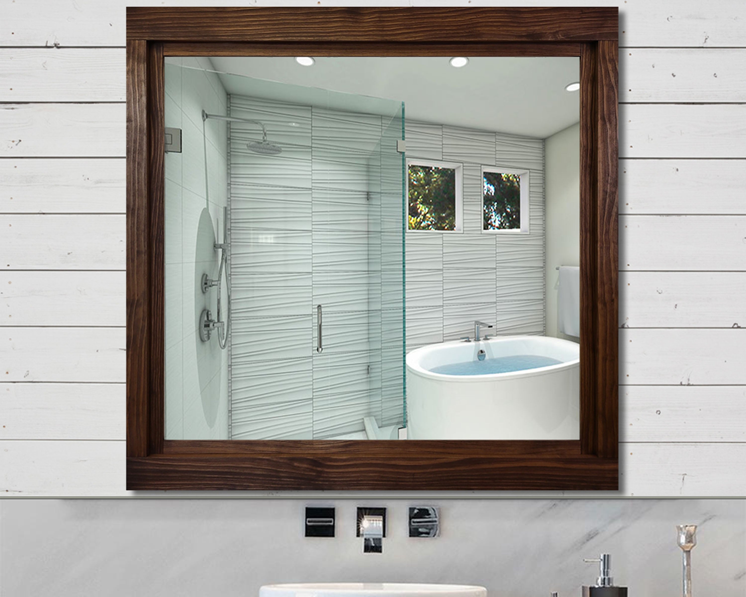Custom Sized Farmhouse Rustic Wood Framed Mirror,  20 Stain Colors , Renewed Decor & Storage