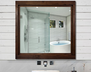 Custom Sized Farmhouse Rustic Wood Framed Mirror,  20 Stain Colors , Renewed Decor & Storage