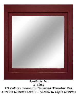 Farmhouse Wood Framed Wall Mirror, 5 Sizes & 20 Colors, Shown in Sundried Tomato Red