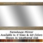 Farmhouse Wood Framed Wall Mirror, 5 Sizes & 20 Colors, Shown in Weathered Oak