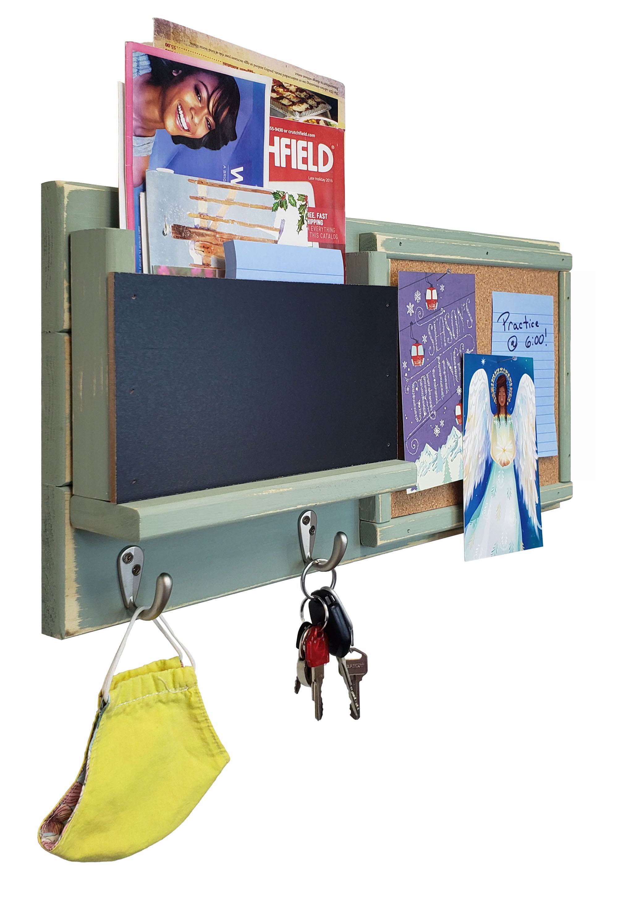 Fox Chase Wall Organizer, 20 Colors & 5 Hook Finishes, Shown in Avocado Green with Nickel Hooks