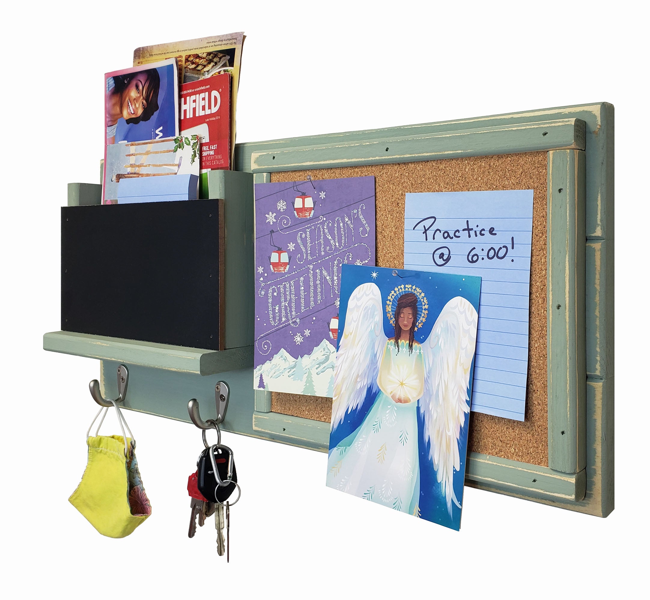 Fox Chase Wall Organizer, 20 Colors & 5 Hook Finishes, Shown in Avocado Green with Nickel Hooks