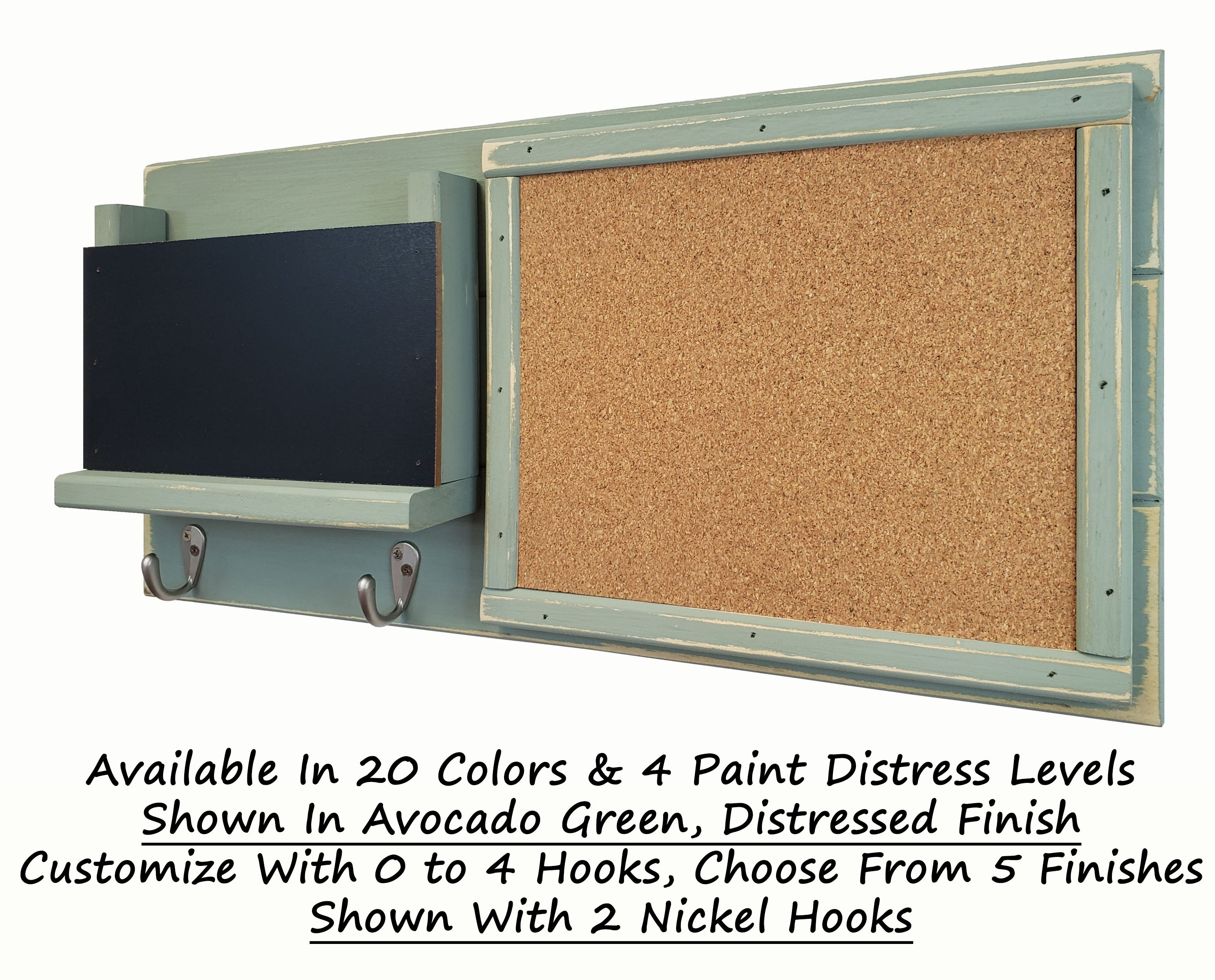 Fox Chase Wall Organizer, 20 Colors & 5 Hook Finishes, Shown in Avocado Green with Nickel Hooks