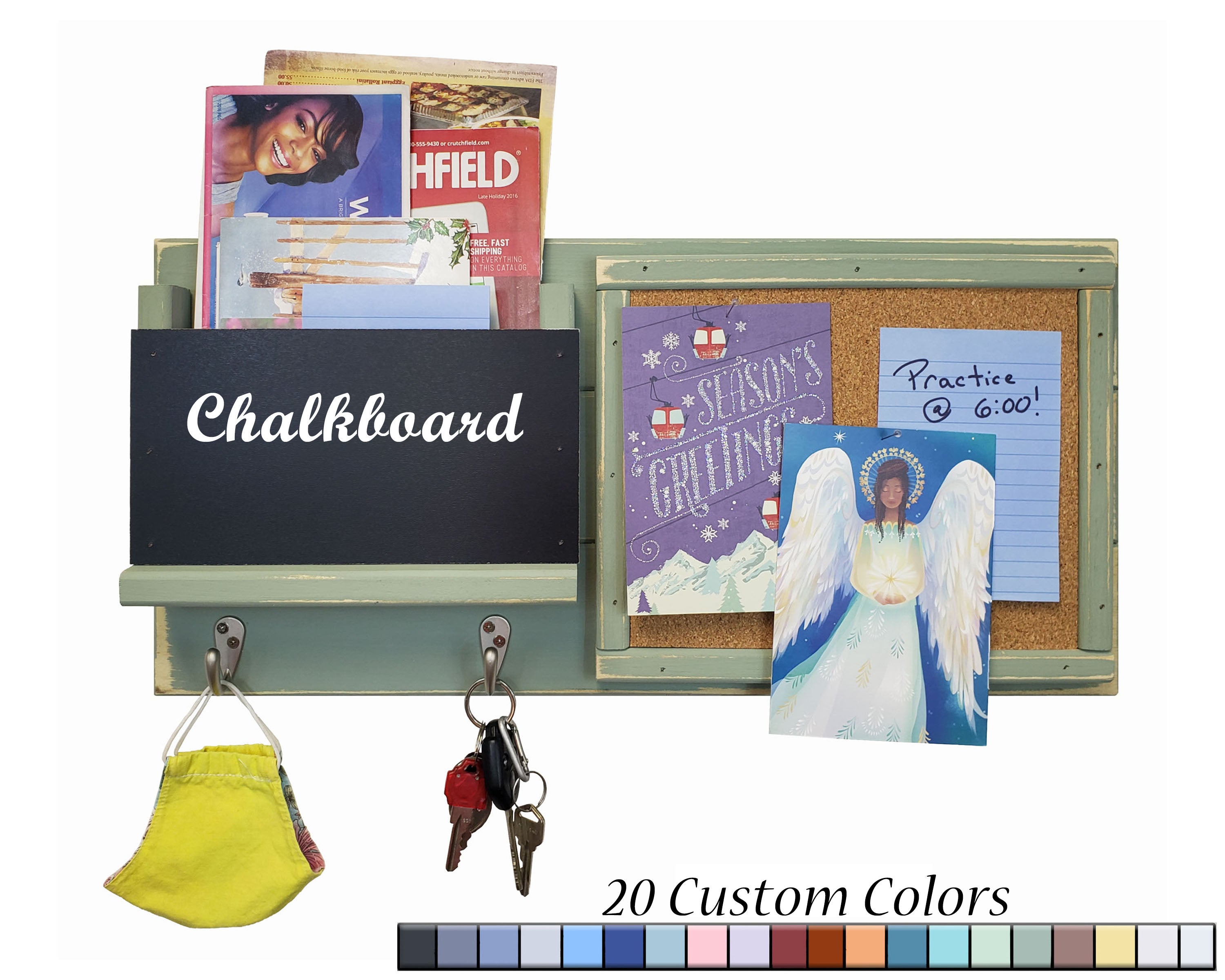 Fox Chase Wall Organizer, Mail Holder, Corkboard & Hooks